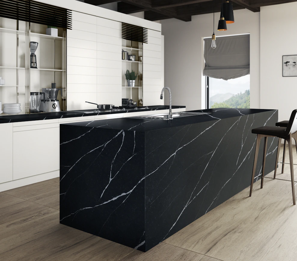 Et. Marquina 128x63 Black Suede Silestone Slab 1