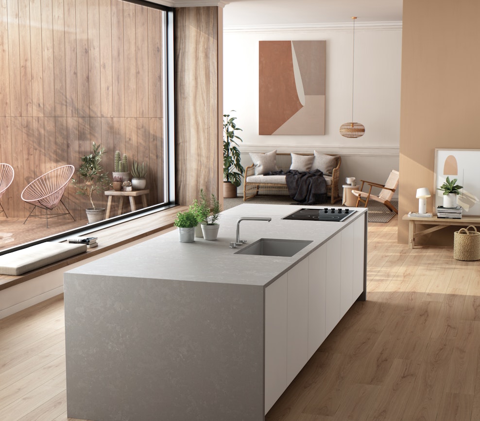 Poblenou 128x63 Gray Suede Silestone Slab 1