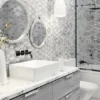 Pacific Rim Carrara 2X4+0.6X2 Polished, Etched Marble Mosaic 0