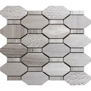 Pacific Rim Wooden Grey 2X4+0.6X2 Polished, Etched Marble Mosaic 5