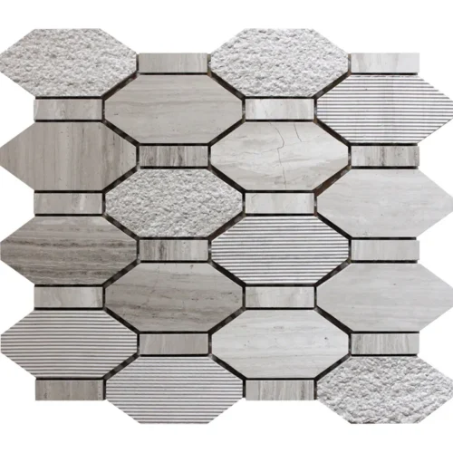 Pacific Rim Wooden Grey 2X4+0.6X2 Polished, Etched Marble Mosaic 0