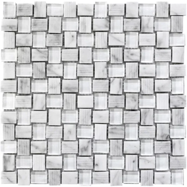 Balinese Carrara 0.8X1 Polished, Etched Marble Mosaic 3