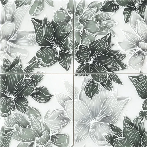 Bloom Green 5.9x5.9 Etched Marble Mosaic 0