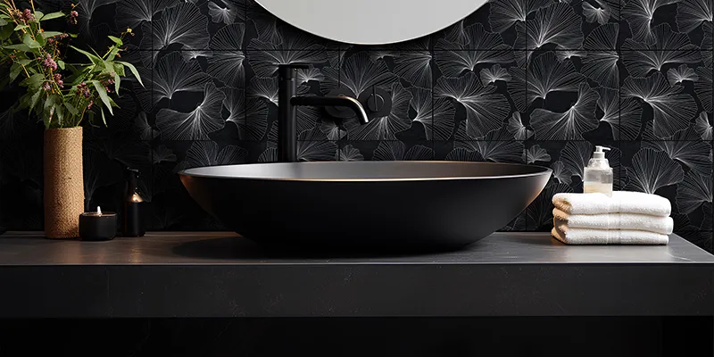 Gingko Black 5.9x5.9 Etched Limestone Mosaic 5