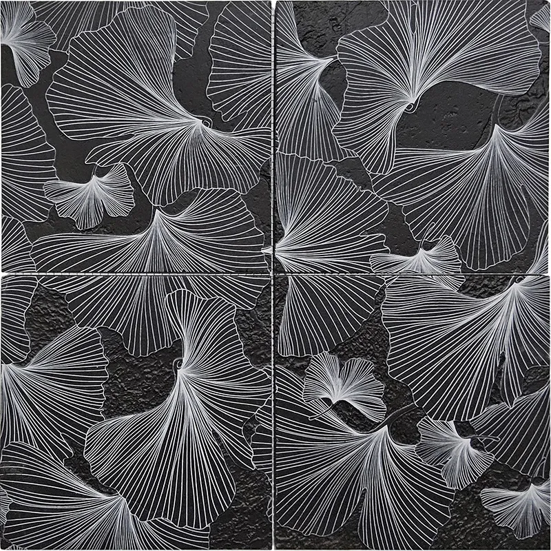 Gingko Black 5.9x5.9 Etched Limestone Mosaic 0