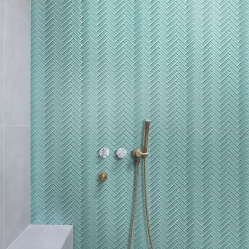 Aqua 1X3 Herringbone Gloss Glossy Glass Mosaic 0