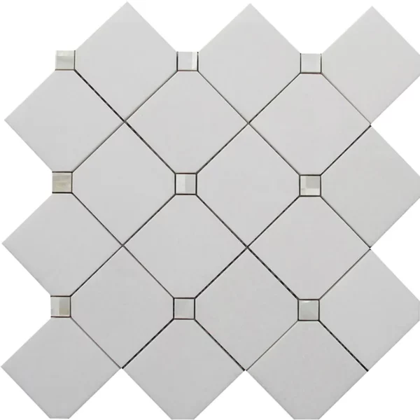 Pearl Square 0.6X0.6+2.6X2.6 Polished Thassos, Shell Mosaic 3