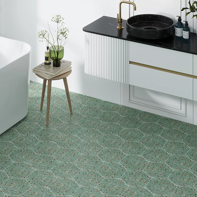 Aquaterra Green Hex 9X7.9 Glossy Shell, Terrazzo tile 2