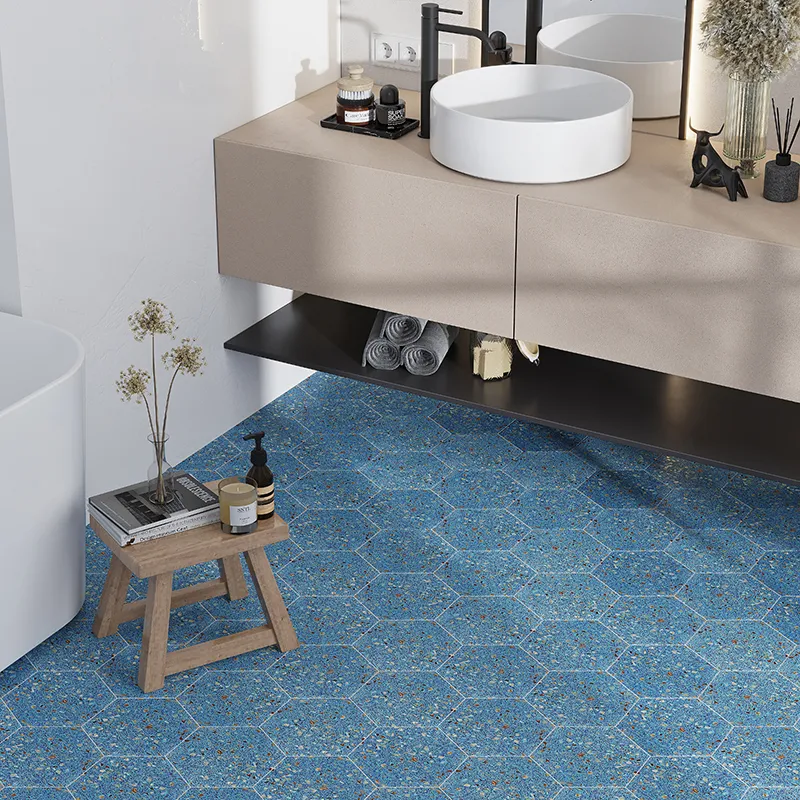 Aquaterra Blue Hex 9X7.9 Glossy Shell, Terrazzo tile 1