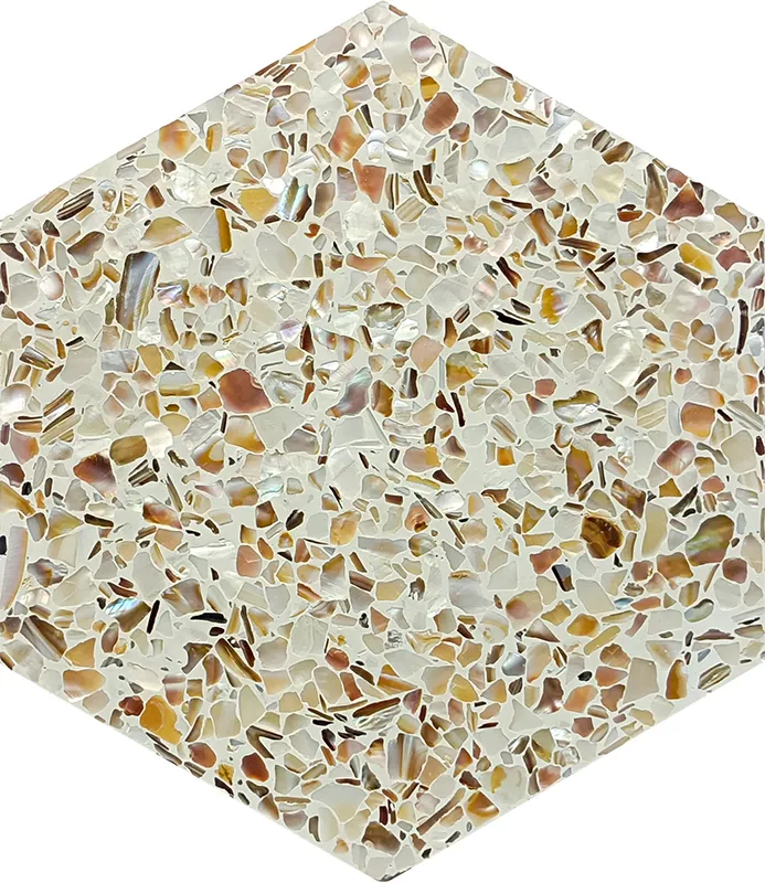 Aquaterra White Hex 9X7.9 Glossy Shell, Terrazzo tile 0