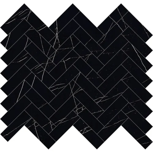 Arya Nero Marquina Herringbone 0.9X3 Polished Porcelain Mosaic 0