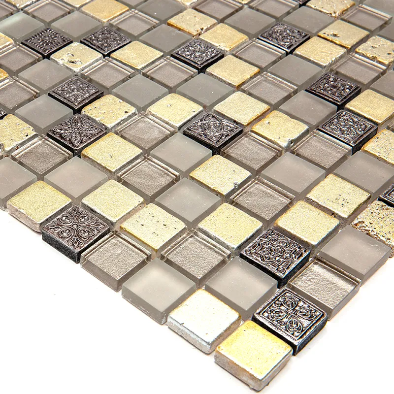 Alder 0.9X0.9 Glossy, Foiled Glass, Resin, Stone Mosaic 1