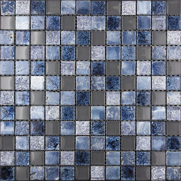 Steel Blue 0.9X0.9 Glossy, Foiled Glass, Resin, Stone Mosaic 1