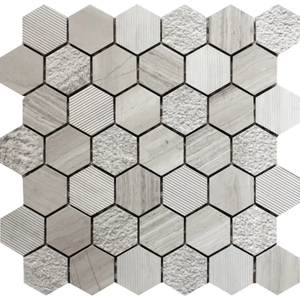 Indi Wooden Grey 1.9X1.9 Polished, Etched Marble Mosaic 1