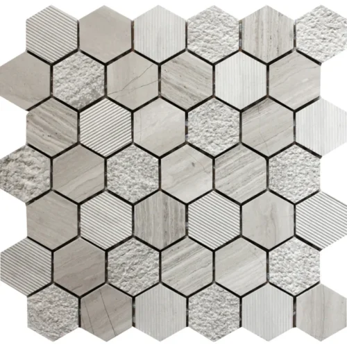 Indi Wooden Grey 1.9X1.9 Polished, Etched Marble Mosaic 0