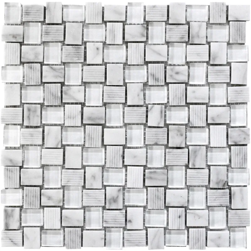 Balinese Carrara 0.8X1 Polished, Etched Marble Mosaic 0