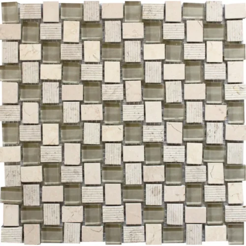 Balinese Crema 0.8X1 Polished, Etched Marble Mosaic 0