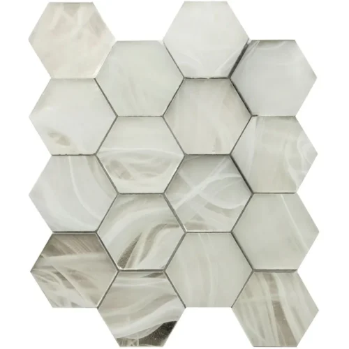 Silver White Hex 2.6X2.6 Glossy Glass mosaic 0