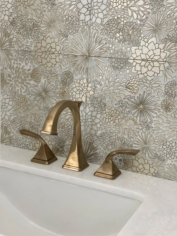 Dahlia Gold 12X12 Textured, Foiled Marble Tile 1