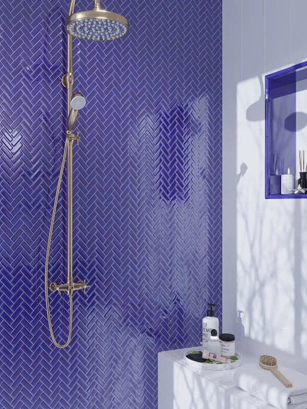 Cobalt Blue 1X3 Herringbone Gloss Glossy Glass Mosaic 2