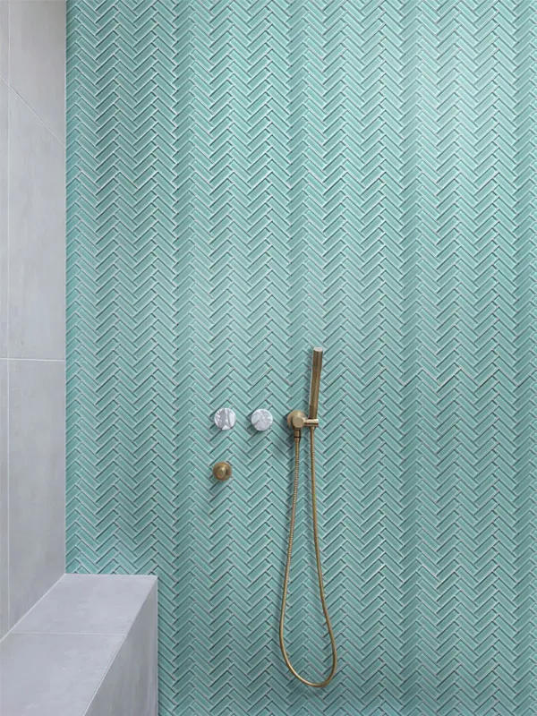 Aqua 1X3 Herringbone Gloss Glossy Glass Mosaic 1