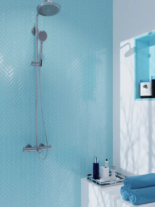 Aqua 1X3 Herringbone Gloss Glossy Glass Mosaic 2