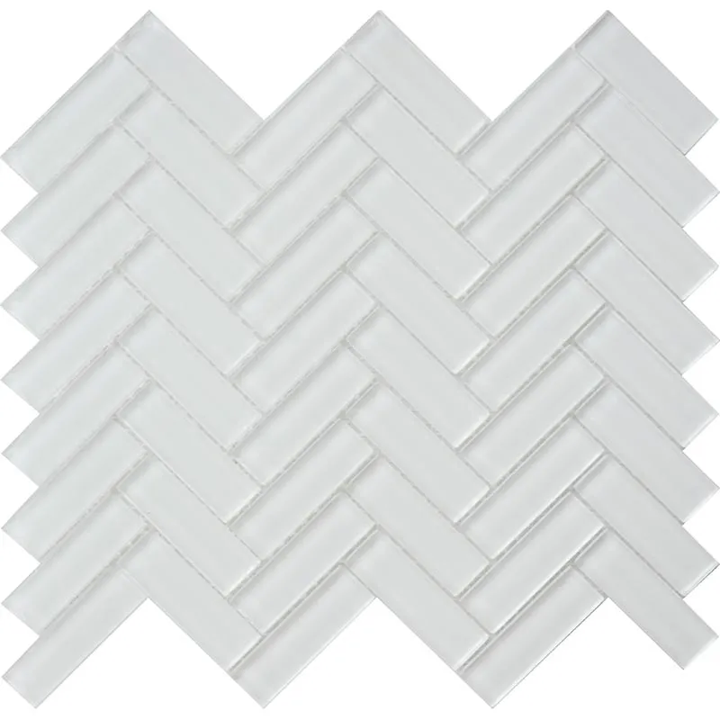 Mirage White 1X3 Herringbone Gloss Glossy Glass Mosaic 0