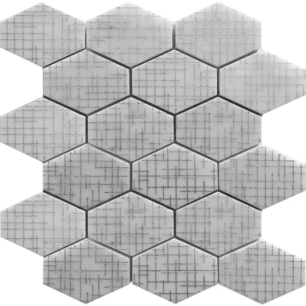 Silver Hex 3 3.9X2.9 Textured, Foiled Stone Mosaic 1