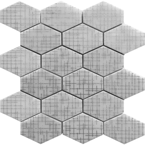 Silver Hex 3 3.9X2.9 Textured, Foiled Stone Mosaic 0