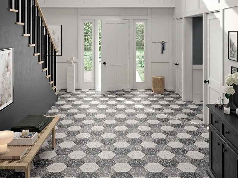 Hexa Terrazzo Black 9.05X10.63 Matte Porcelain Tile 1