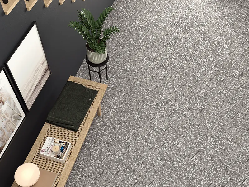 Hexa Terrazzo Grey 9.05X10.63 Matte Porcelain Tile 2