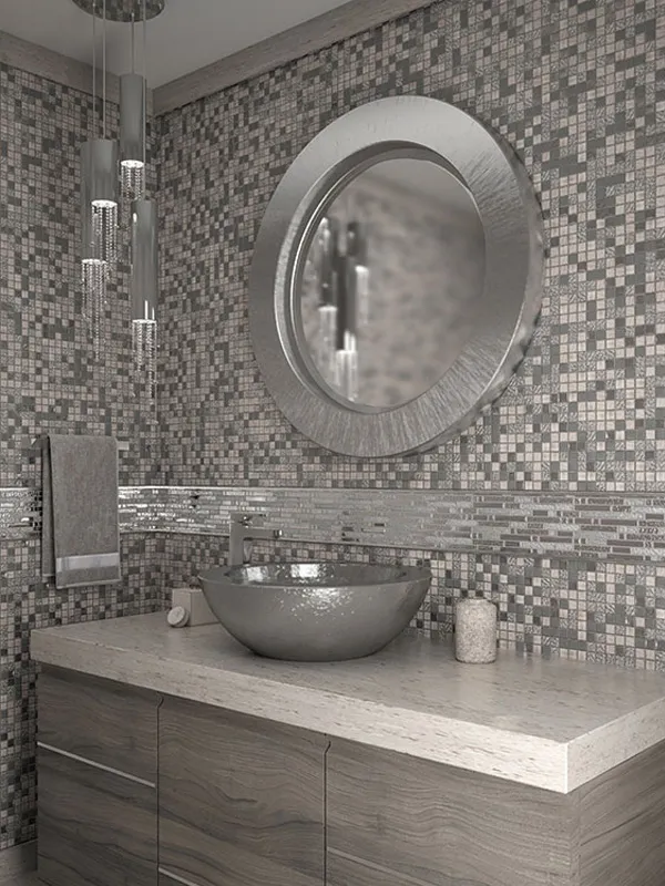 Blaze Platinum 1X1 Polished, Textured Glass, Stone Mosaic 2