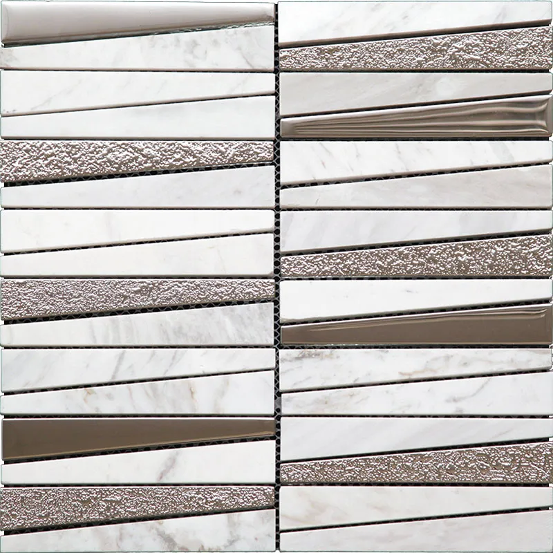 Layers White 5.8X0.9X0.4 Polished, Textured Glass, Stone Mosaic 0