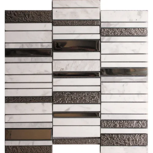 Stax White 3.9X0.9+3.9X0.6+3.9X0.4 Polished, Textured Glass, Stone Mosaic 0