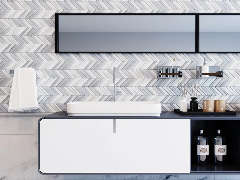 Reykjavik Chevron 1.2X3.5+0.5X3.5 Glossy, Matte Glass Mosaic 2