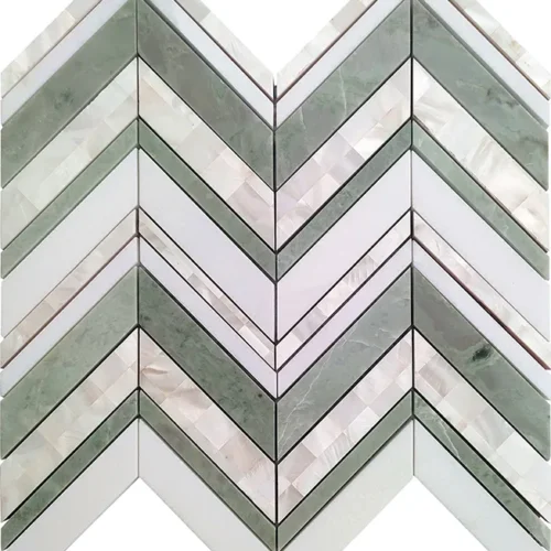 Kilkenny 1.2X4.1+0.4X4.1 Polished Mint Green, Thassos, Shell Mosaic 0