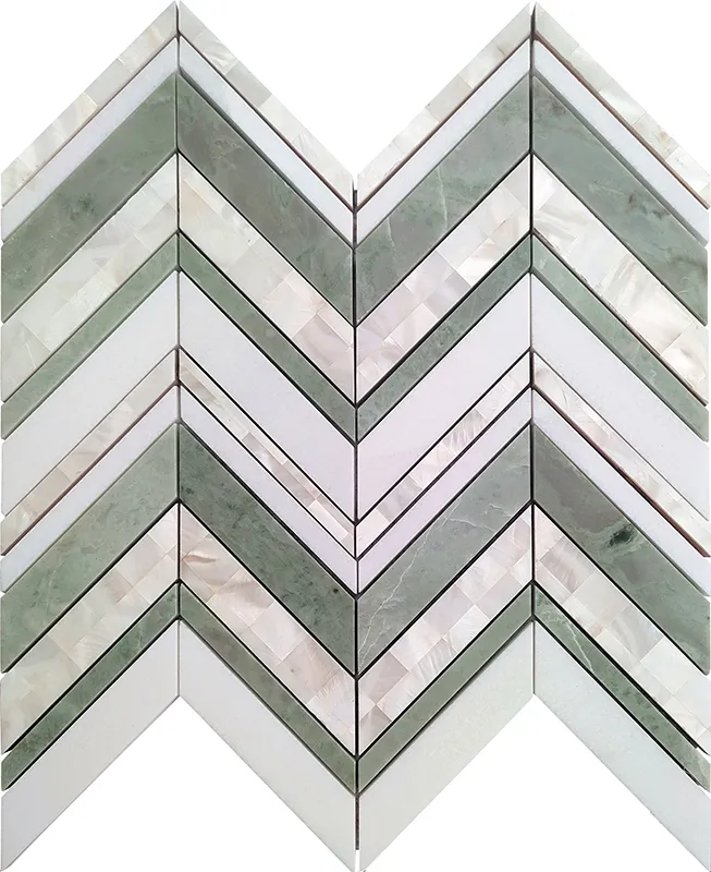 Kilkenny 1.2X4.1+0.4X4.1 Polished Mint Green, Thassos, Shell Mosaic 0