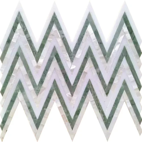 Belfast 0.4X4.2 Polished Mint Green, Thassos, Shell Mosaic 0