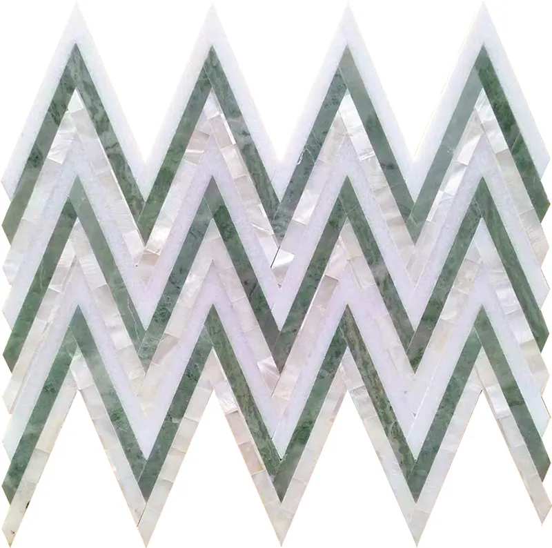 Belfast 0.4X4.2 Polished Mint Green, Thassos, Shell Mosaic 0