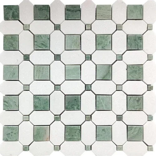 Derry 1.2X1.2+1.2X2+0.4X0.4 Polished Mint Green, Thassos Mosaic 0