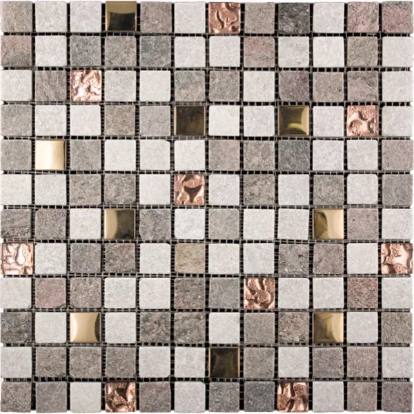 Copper Canyon 1X1 Polished, Textured Glass, Stone, Metal mosaic 1