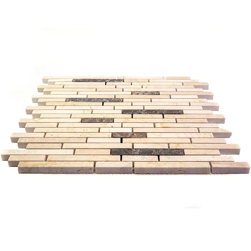 Old City 0.5X3.75 Polished, Split Face Crema Marfil, Emperador Dark Mosaic 3