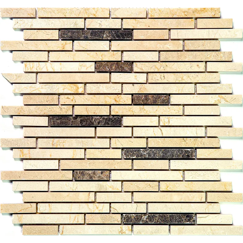 Old City 0.5X3.75 Polished, Split Face Crema Marfil, Emperador Dark Mosaic 0