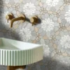 Merletto Beige 10.4X12 Polished Shadow Limestone, Oxford Grey, Thassos, Shell, Calacatta, Carrara Tile 6