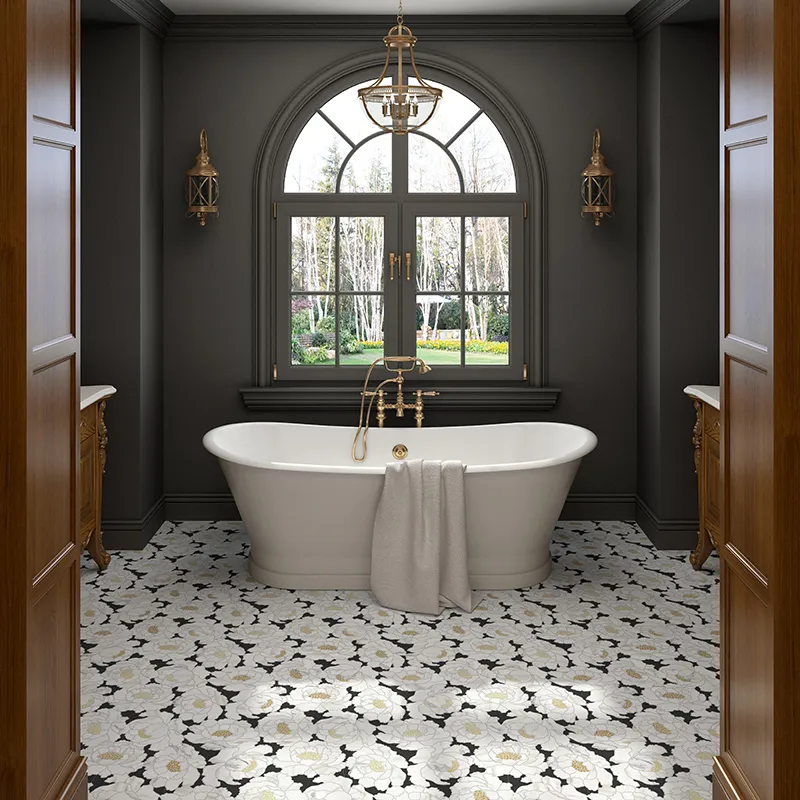 Colette 15X15.7 Polished Calacatta Gold, Nero, Jerusalem Gold Tile 2