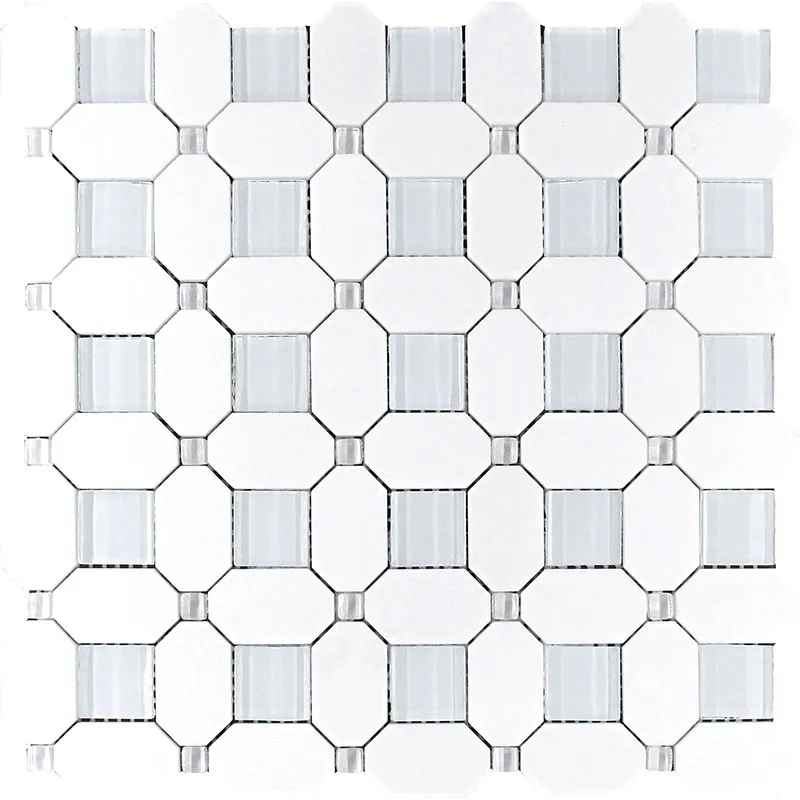 Paraga 1.2X1.2+1.2X2+0.4X0.4 Polished Thassos, Glass Mosaic 0