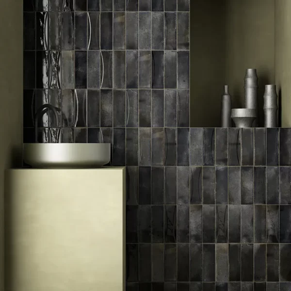 Moda Deco Black 2.5X8 2.58X7.9” Glossy Ceramic tile 3