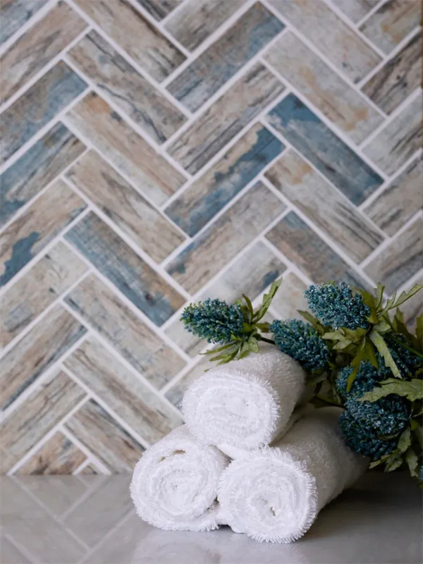 Surfside Herringbone 1.2X3.9 Matte Recycled Glass Mosaic 2