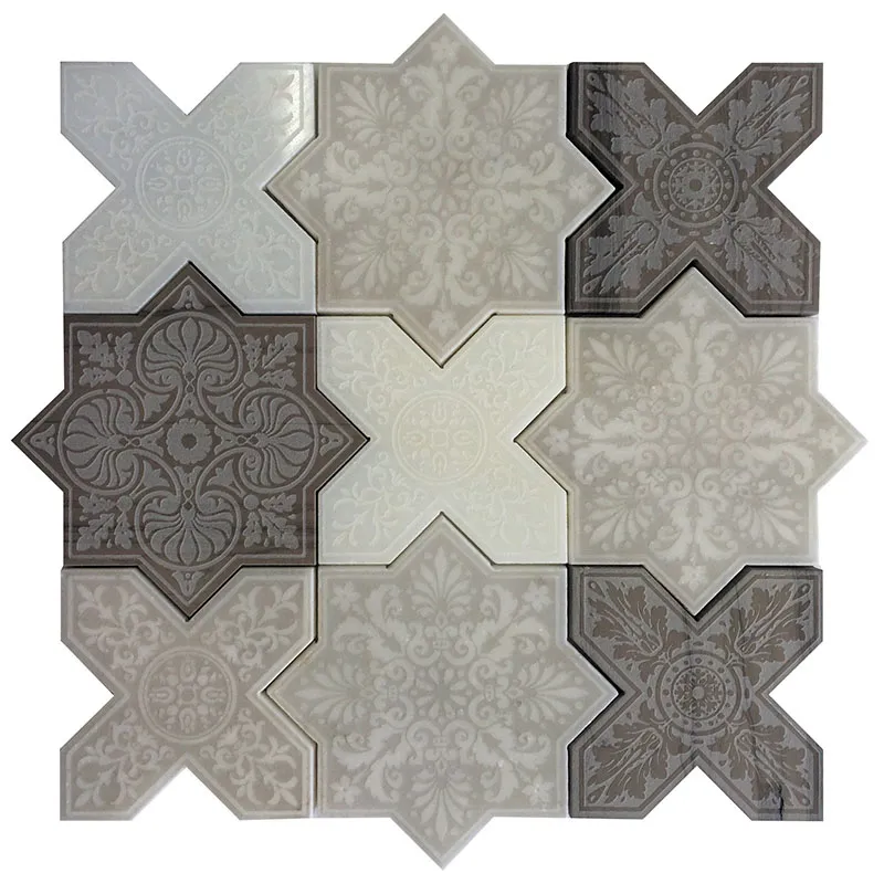 Mix Of 2 Or 3 Colors Pantheon Floreale 6.4X6.4+5.5X5.5 Textured Stone Mosaic 1