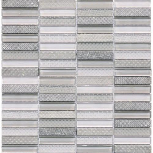 Purity 2 0.6X2.9 Textured, Glossy Glass, Silver Grey Limestone Mosaic 0